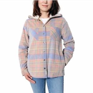 Soho Threads Pastel Plaid Snap Button Front Fleece Shacket Jacket Size XL
